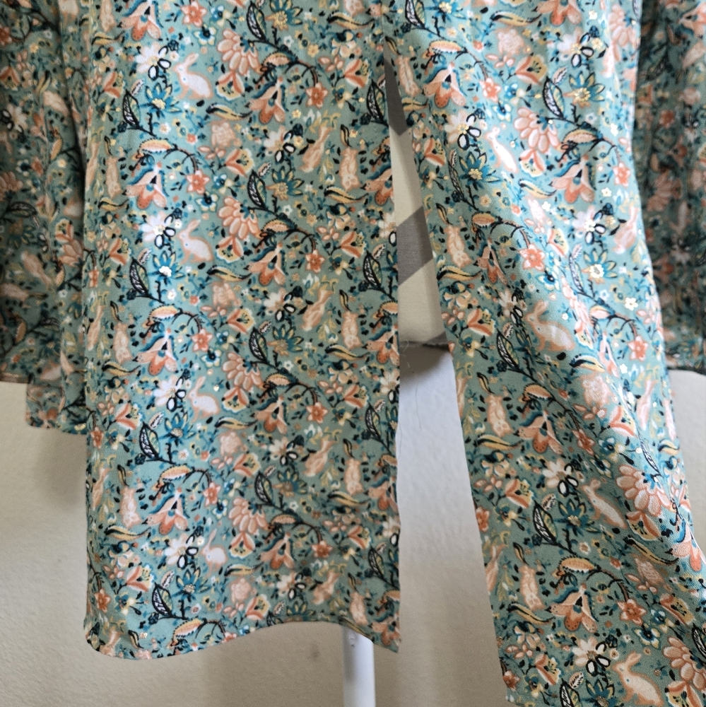 LC Lauren Conrad Sage Green Boho Blouse with Floral Spring Print Size XXL - Picture 8 of 14